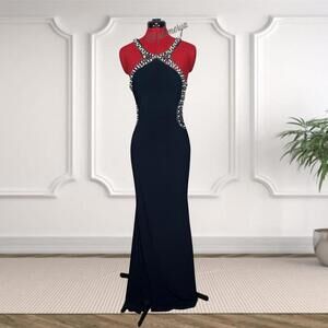 Blondie Nites Beaded Navy Cutout Juniors Prom Dress Size 7